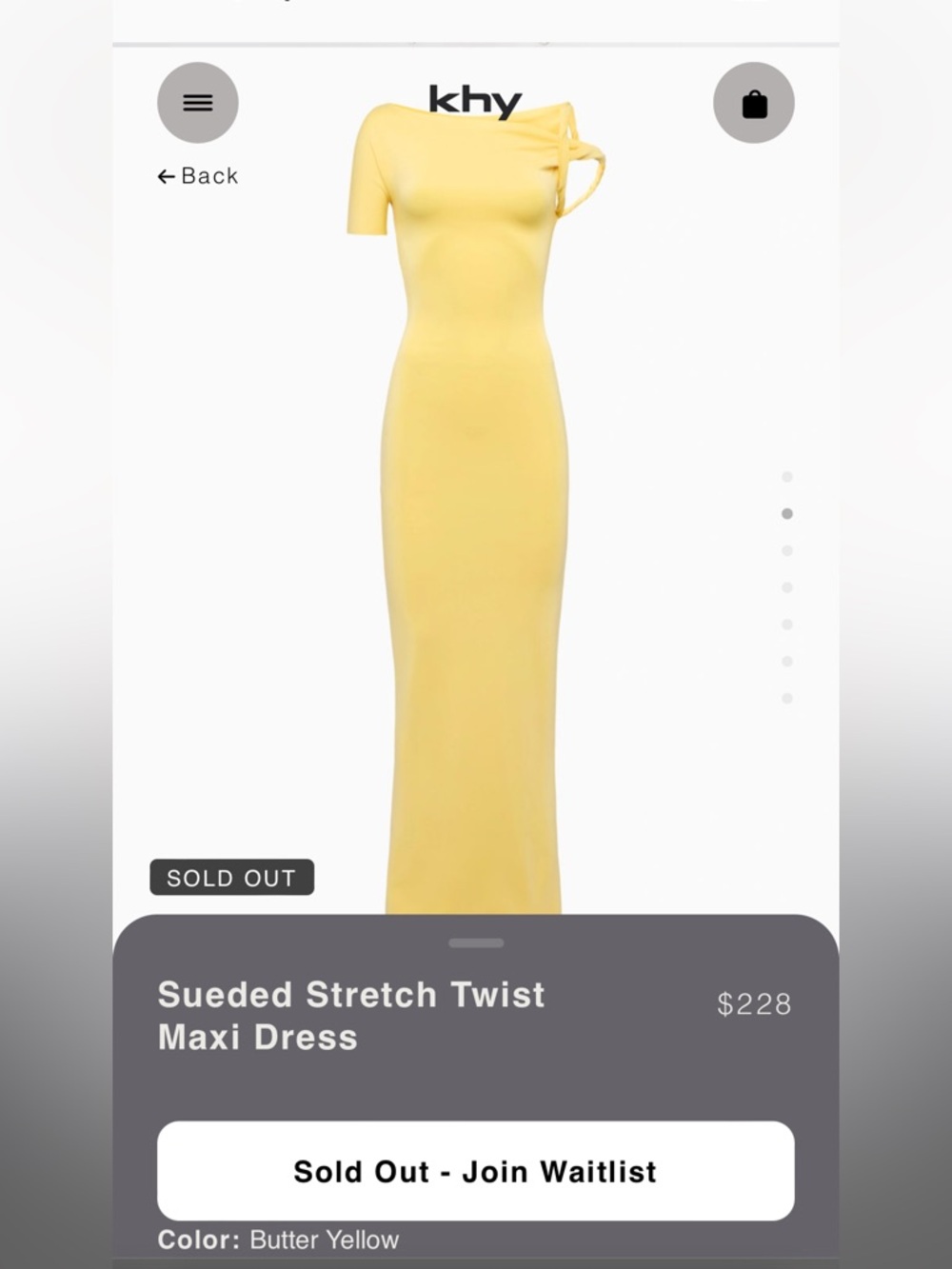 NWT Khy Sueded Stretch Twist Maxi Dress in Butter Yellow